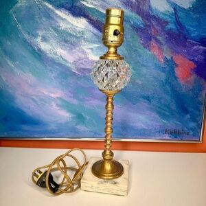 Vintage Lamp Hollywood Regency Brass Glass Marble Electric Plug Side Table Light